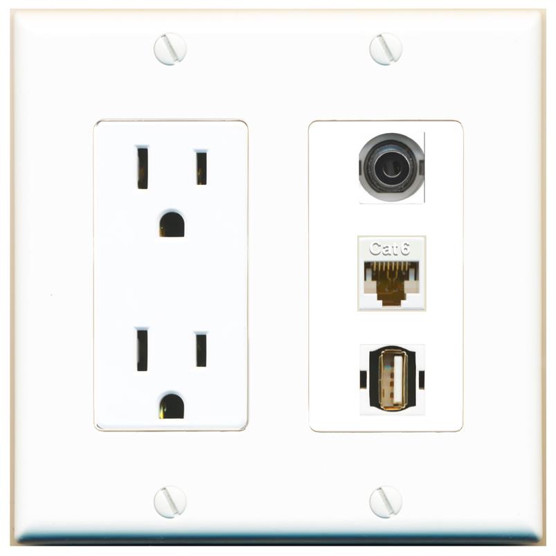 1 3.5mm 1 CAT6 1 USB2 Wall Plate [White]