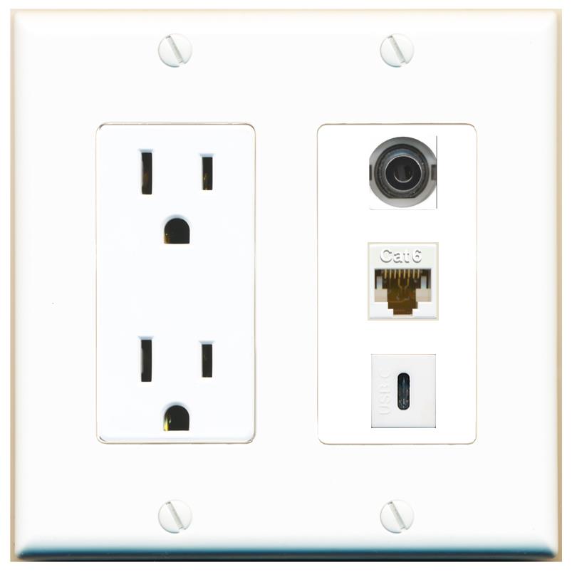 1 3.5mm 1 CAT6 1 USBC Wall Plate [White]