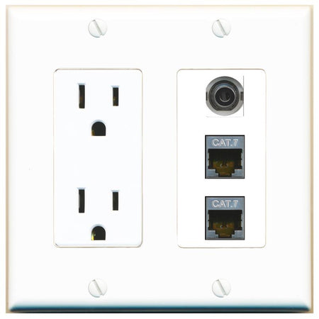 1 3.5mm 2 CAT7 Wall Plate [White]