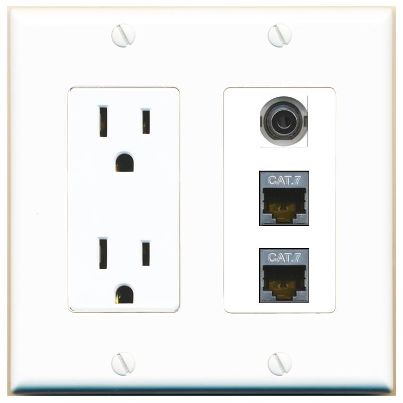 1 3.5mm 2 CAT7 Wall Plate [White]