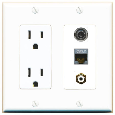 1 3.5mm 1 CAT7 1 RCA-WHITE Wall Plate [White]
