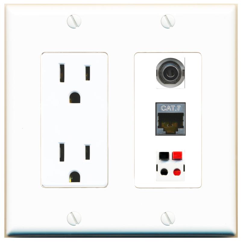 1 3.5mm 1 CAT7 1 SPEAKER Wall Plate [White]