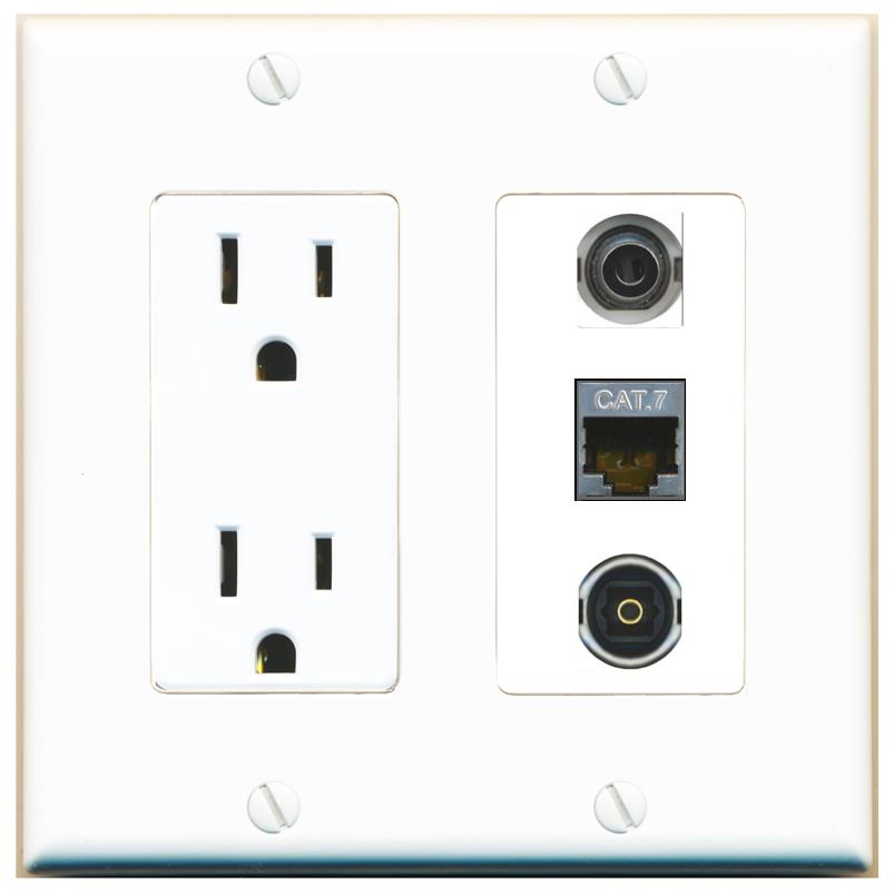 1 3.5mm 1 CAT7 1 TOSLINK Wall Plate [White]