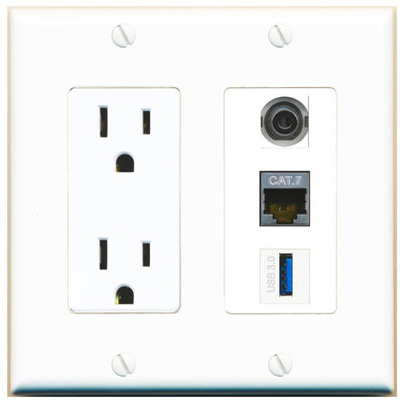 1 3.5mm 1 CAT7 1 USB-3 Wall Plate [White]