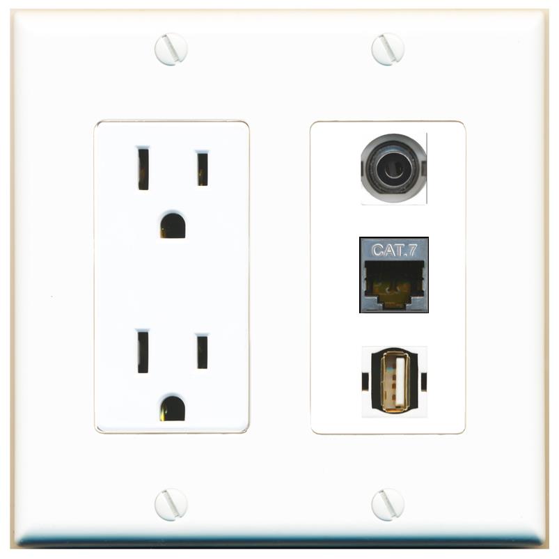 1 3.5mm 1 CAT7 1 USB2 Wall Plate [White]