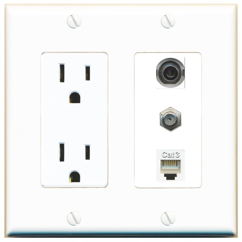 1 3.5mm 1 COAX 1 PHONE Wall Plate [White]