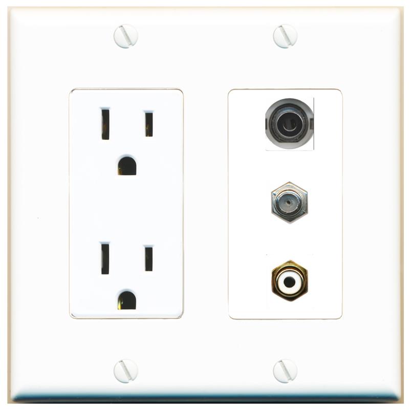 1 3.5mm 1 COAX 1 RCA-WHITE Wall Plate [White]