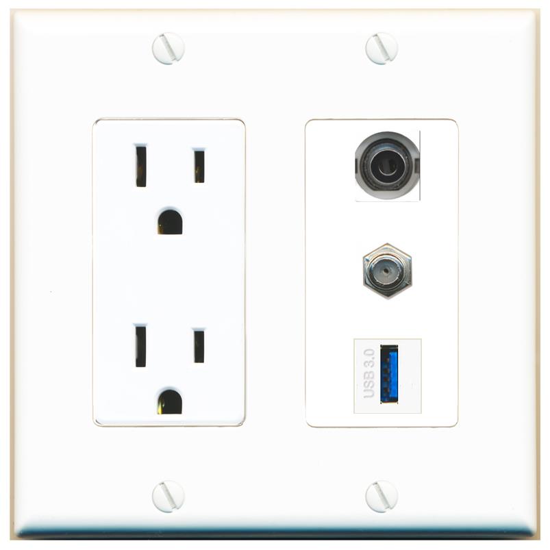 1 3.5mm 1 COAX 1 USB-3 Wall Plate [White]