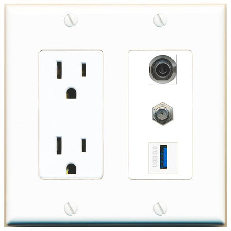 1 3.5mm 1 COAX 1 USB-3 Wall Plate [White]