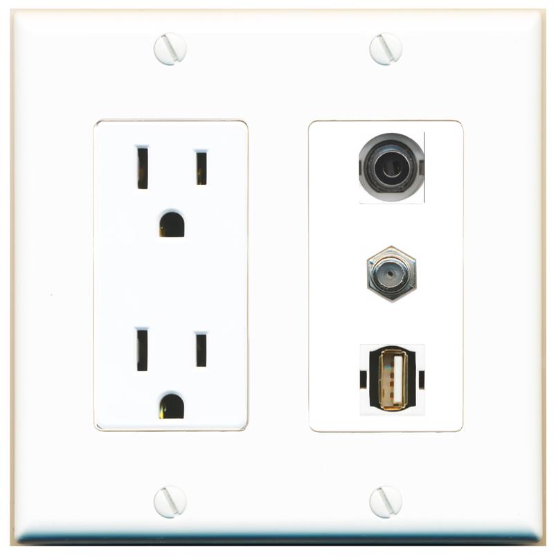 1 3.5mm 1 COAX 1 USB2 Wall Plate [White]