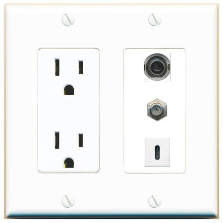 1 3.5mm 1 COAX 1 USBC Wall Plate [White]