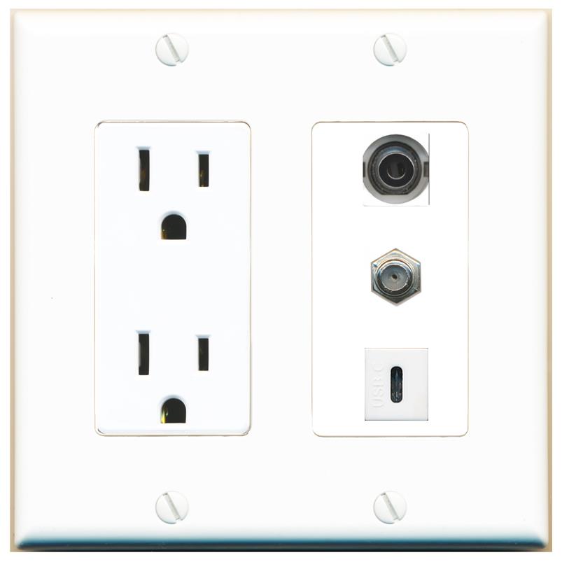 1 3.5mm 1 COAX 1 USBC Wall Plate [White]
