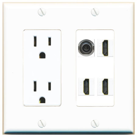 RiteAV 3.5mm 3 HDMI Wall Plate with 15A Power Outlet [White]