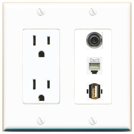 1 3.5mm 1 PHONE 1 USB2 Wall Plate [White]