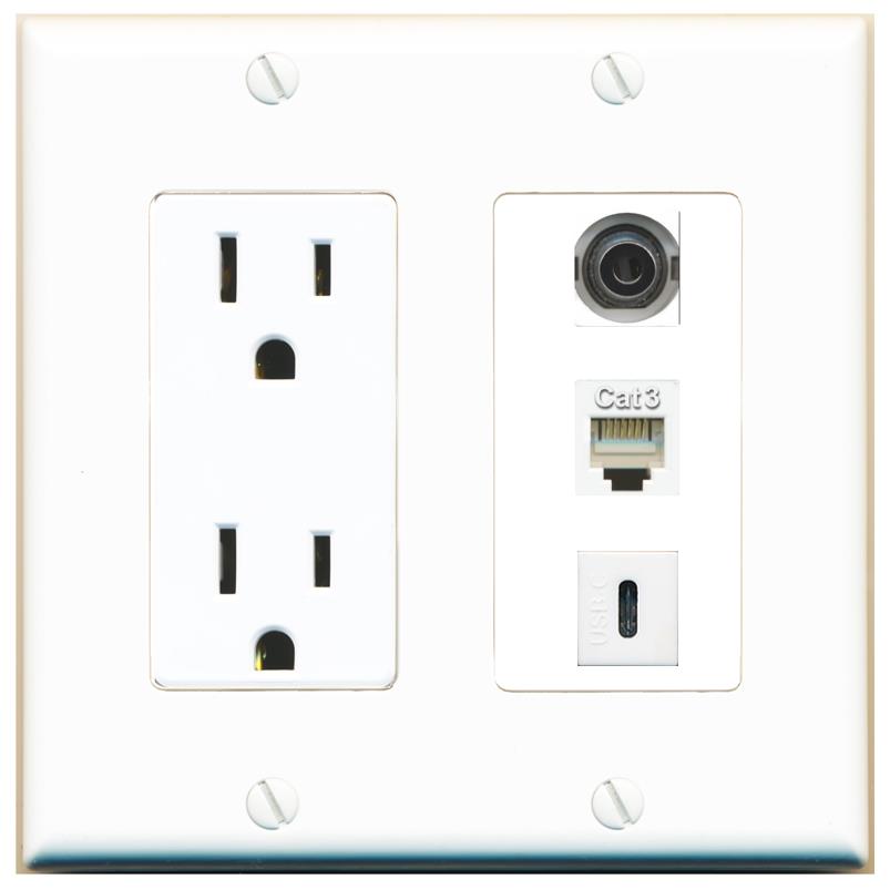 1 3.5mm 1 PHONE 1 USBC Wall Plate [White]