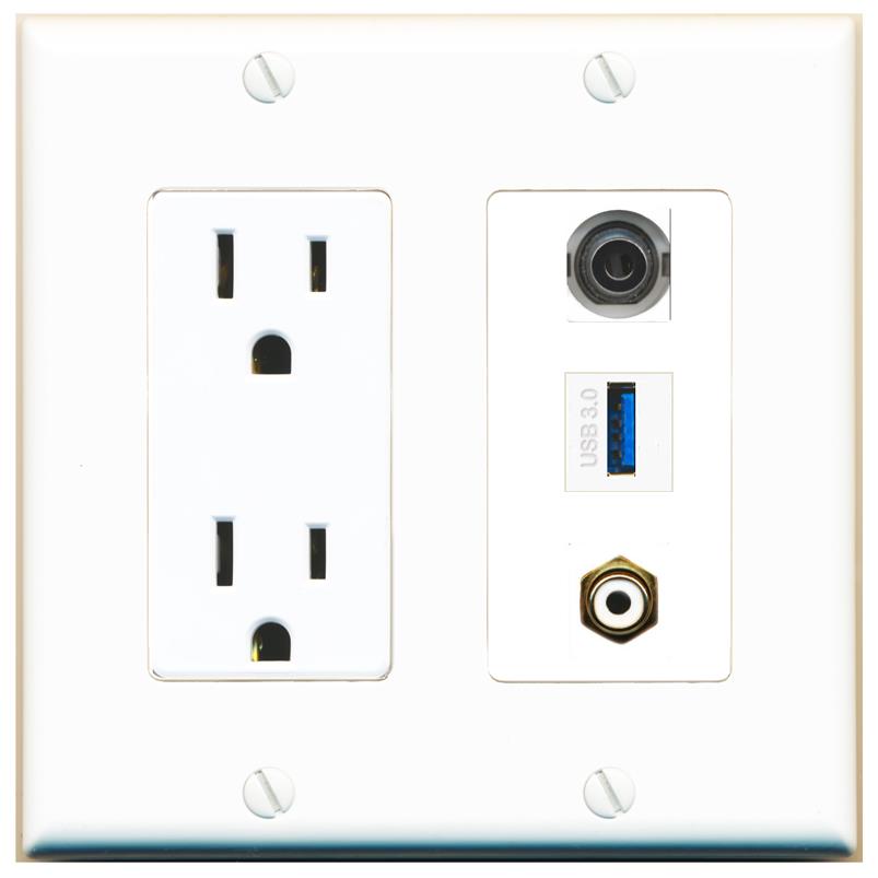 1 3.5mm 1 RCA-WHITE 1 USB-3 Wall Plate [White]