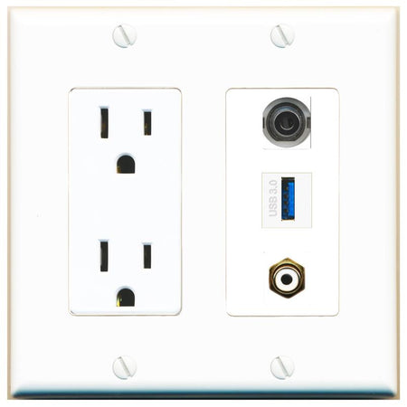 1 3.5mm 1 RCA-WHITE 1 USB-3 Wall Plate [White]