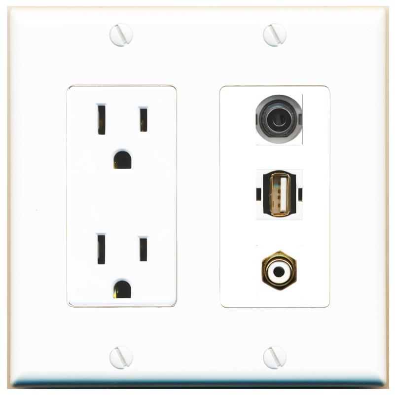 1 3.5mm 1 RCA-WHITE 1 USB2 Wall Plate [White]