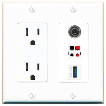 1 3.5mm 1 SPEAKER 1 USB-3 Wall Plate [White]