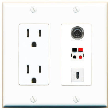 1 3.5mm 1 SPEAKER 1 USBC Wall Plate [White]