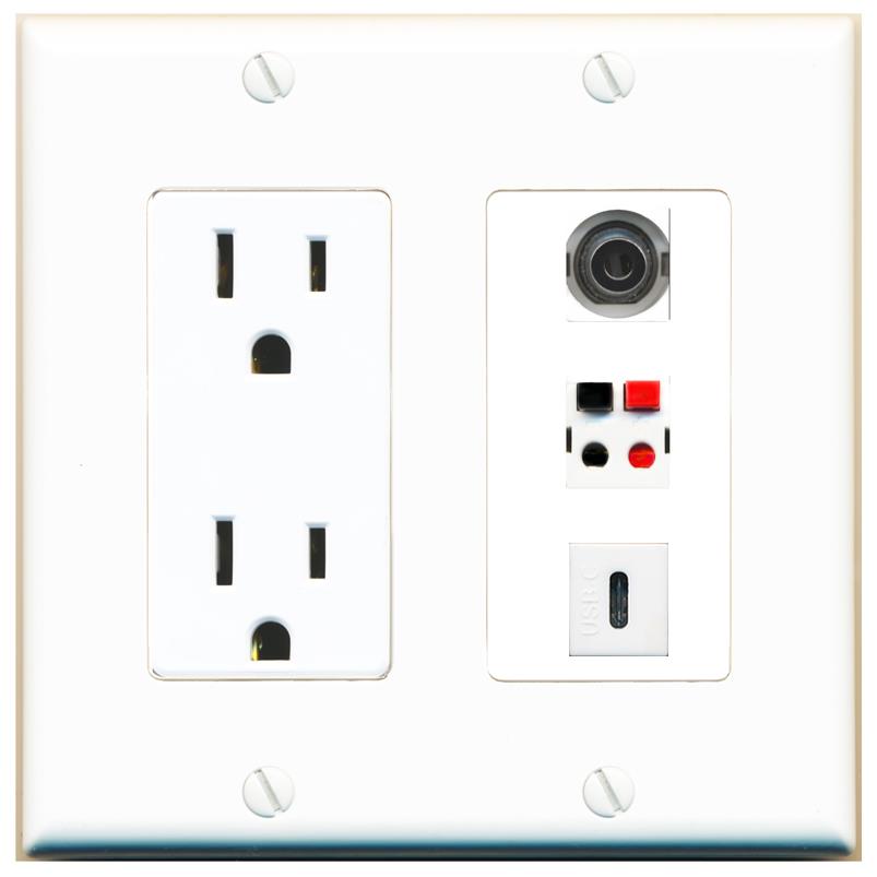 1 3.5mm 1 SPEAKER 1 USBC Wall Plate [White]