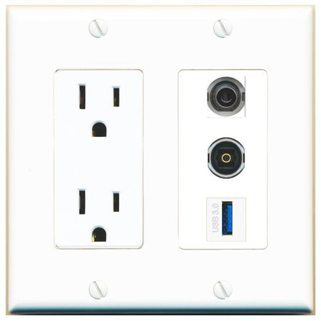 1 3.5mm 1 TOSLINK 1 USB-3 Wall Plate [White]