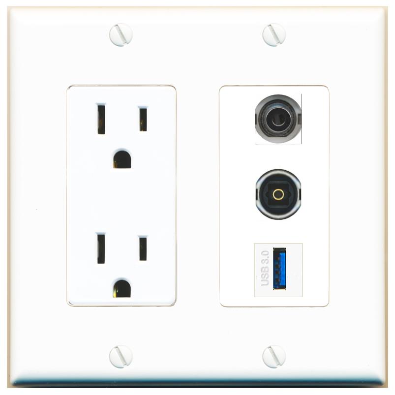 1 3.5mm 1 TOSLINK 1 USB-3 Wall Plate [White]