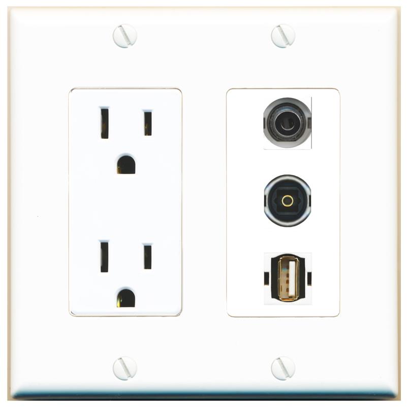 1 3.5mm 1 TOSLINK 1 USB2 Wall Plate [White]