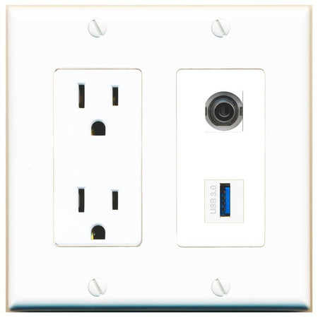 3.5mm USB-3 Wall Plate [White]