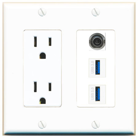 1 3.5mm 2 USB-3 Wall Plate [White]