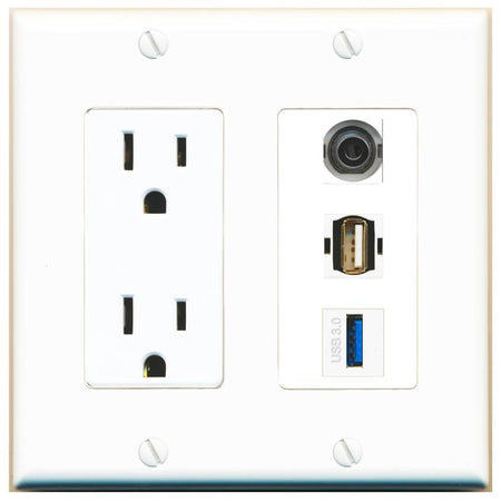 1 3.5mm 1 USB-3 1 USB2 Wall Plate [White]