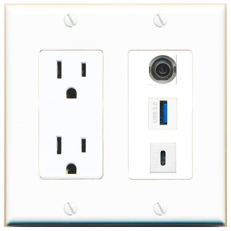 1 3.5mm 1 USB-3 1 USBC Wall Plate [White]