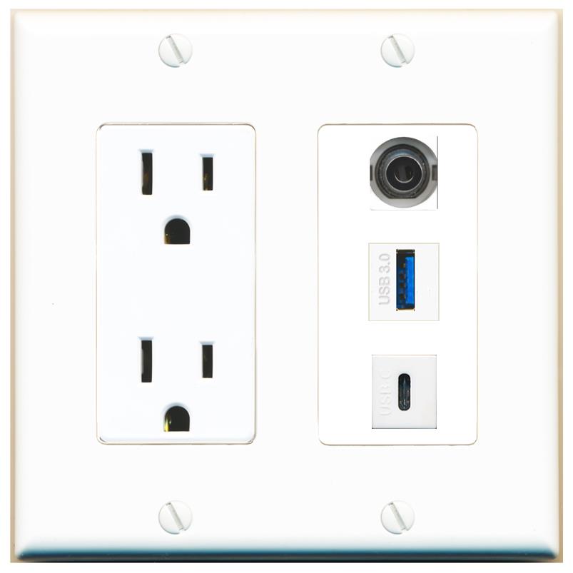 1 3.5mm 1 USB-3 1 USBC Wall Plate [White]