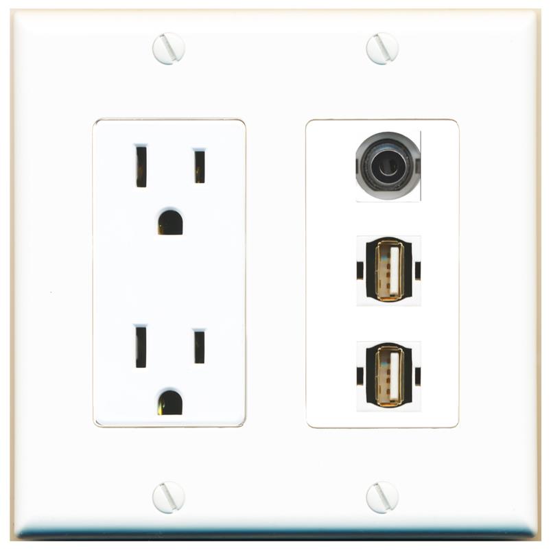 1 3.5mm 2 USB2 Wall Plate [White]