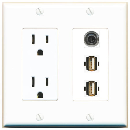 1 3.5mm 2 USB2 Wall Plate [White]