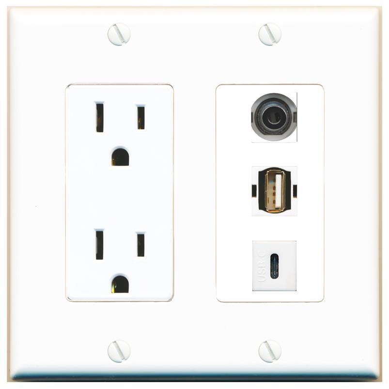 1 3.5mm 1 USB2 1 USBC Wall Plate [White]