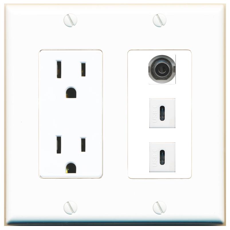 1 3.5mm 2 USBC Wall Plate [White]