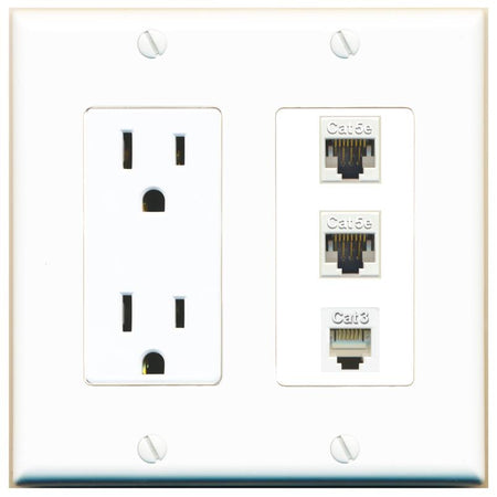2 CAT5E 1 PHONE Wall Plate [White]
