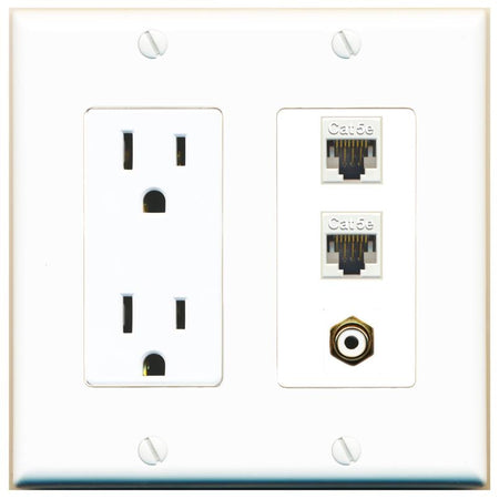 2 CAT5E 1 RCA-WHITE Wall Plate [White]