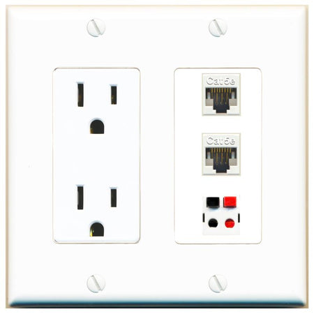 2 CAT5E 1 SPEAKER Wall Plate [White]