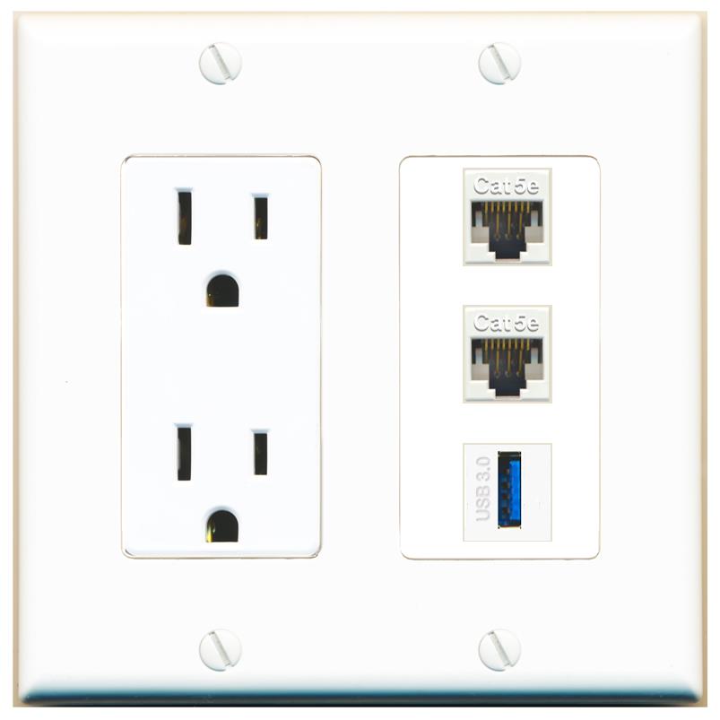 2 CAT5E 1 USB-3 Wall Plate [White]