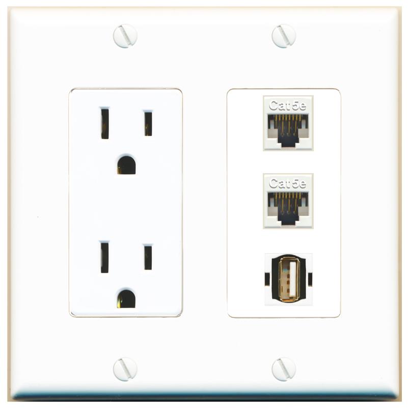 2 CAT5E 1 USB2 Wall Plate [White]
