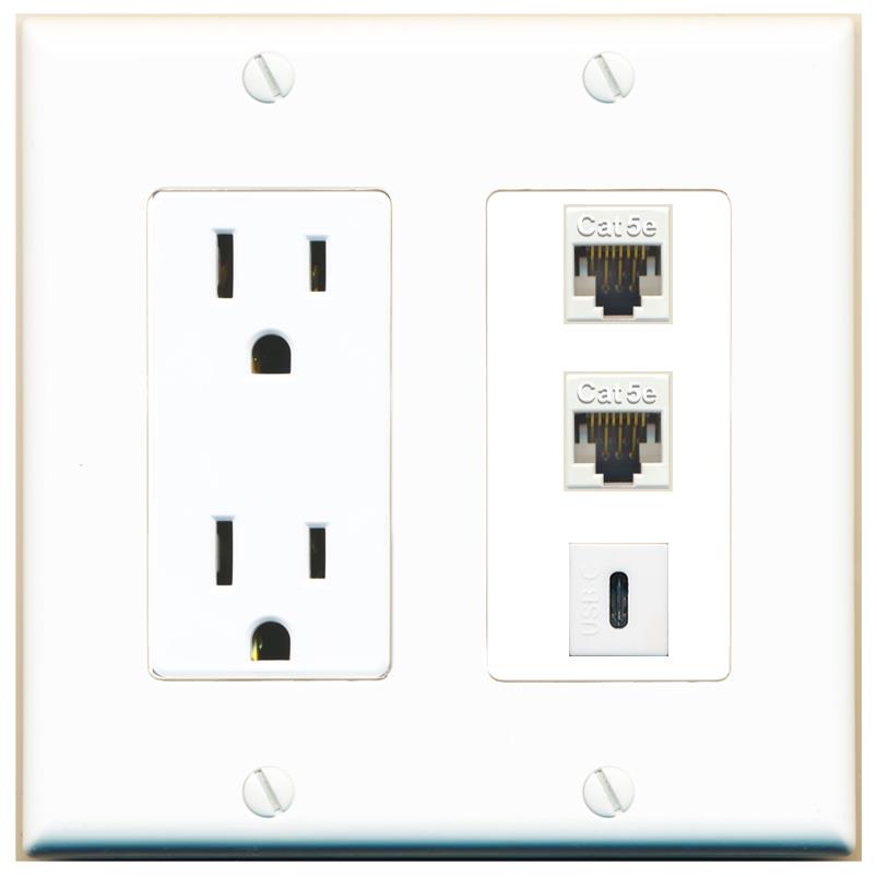 2 CAT5E 1 USBC Wall Plate [White]