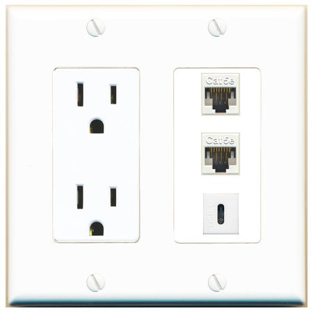 2 CAT5E 1 USBC Wall Plate [White]