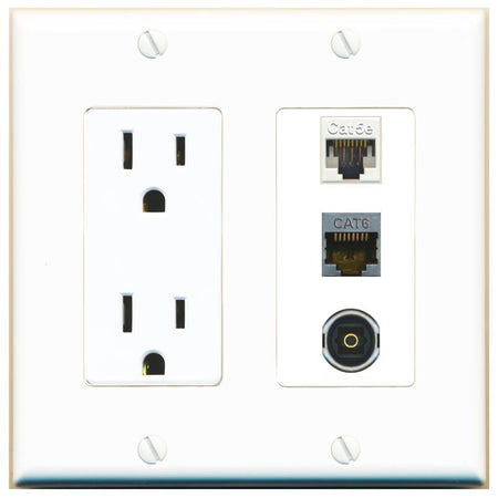1 CAT5E 1 CAT6-SHIELDED 1 TOSLINK Wall Plate [White]
