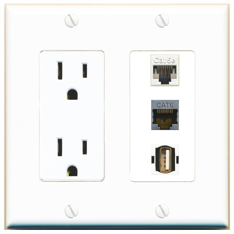 1 CAT5E 1 CAT6-SHIELDED 1 USB2 Wall Plate [White]