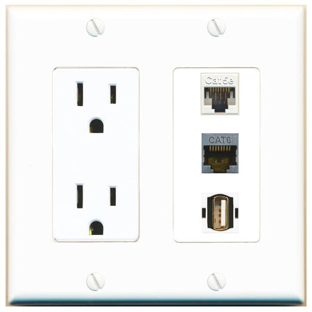 1 CAT5E 1 CAT6-SHIELDED 1 USB2 Wall Plate [White]