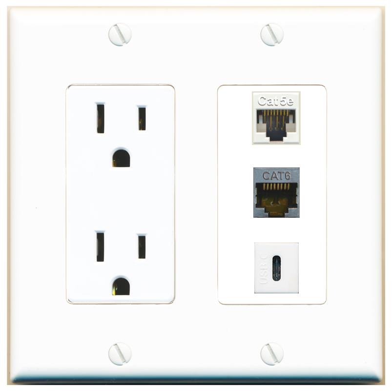 1 CAT5E 1 CAT6-SHIELDED 1 USBC Wall Plate [White]