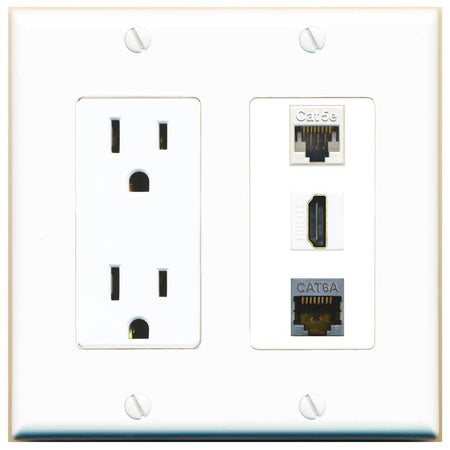 1 CAT5E 1 CAT6A 1 HDMI Wall Plate [White]