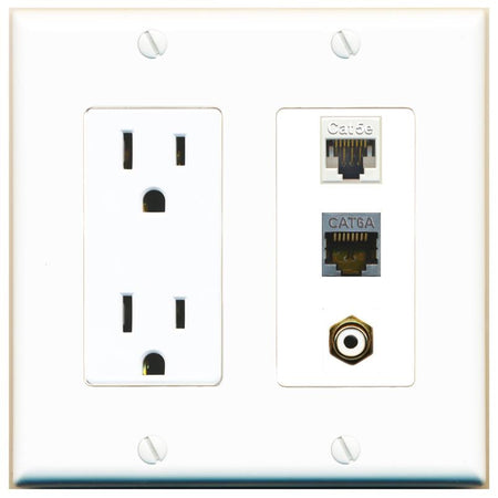 1 CAT5E 1 CAT6A 1 RCA-WHITE Wall Plate [White]